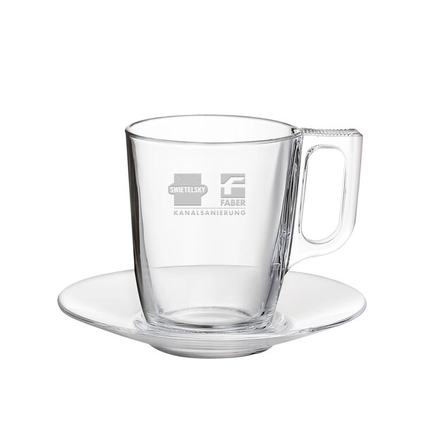 Glastasse mit Untertasse